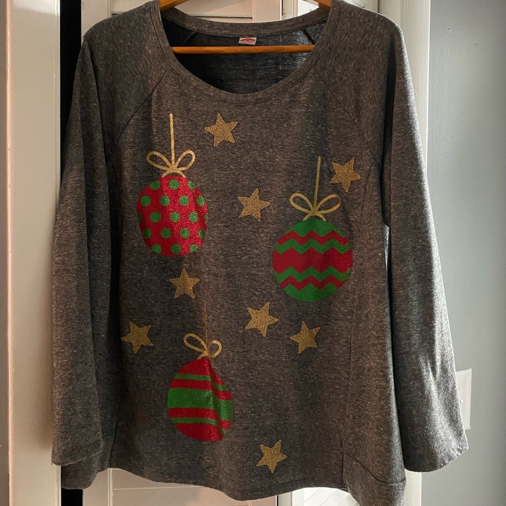 Holiday Crewneck Sweatshirt Top, 0X/14W - Picture 1 of 3